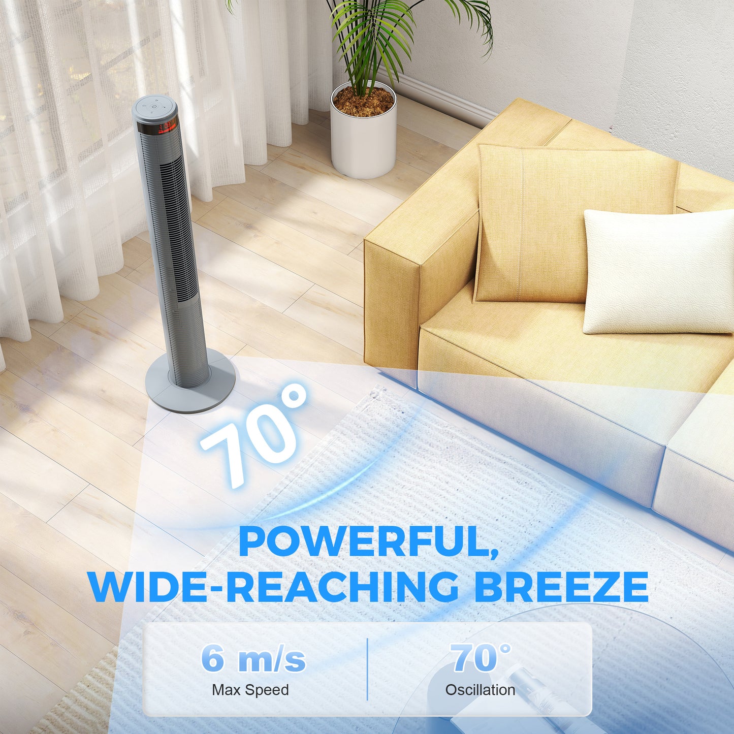 HOMCOM Oscillating Tower Fan Remote Control 3 Speed Modes Cooling Machine, Grey