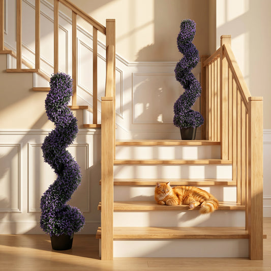 HOMCOM Set of 2 Decorative Artificial Plants, 120cm Artificial Boxwood Spiral Topiary Tree with 840 Leaves, UV Resistant