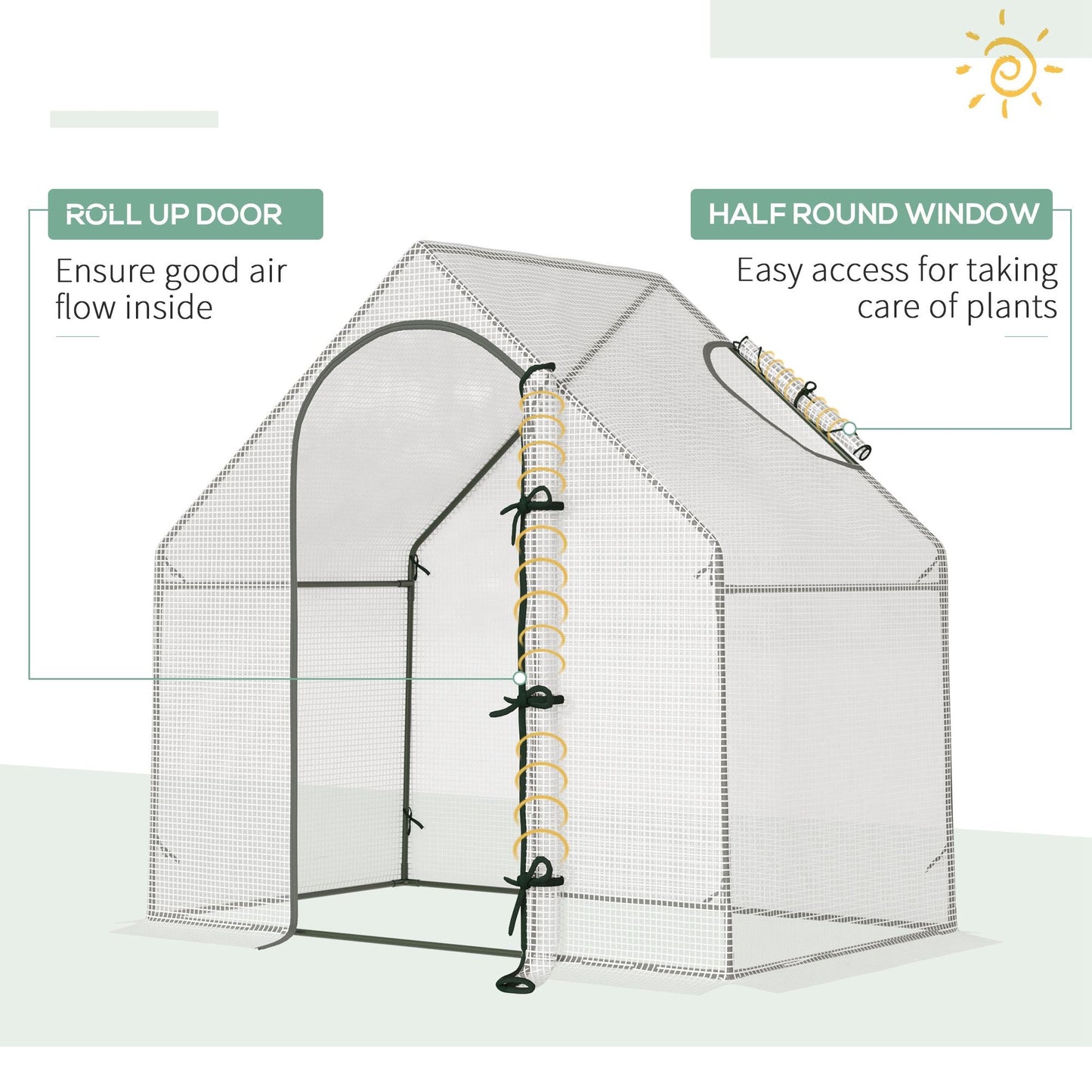 Outsunny Walk In Tomato Greenhouse Garden Outdoor Mini Greenhouse Flower Planter Steel Frame with Zipped Door & Window, PE Cover, 180 x 100 x 168CM, White