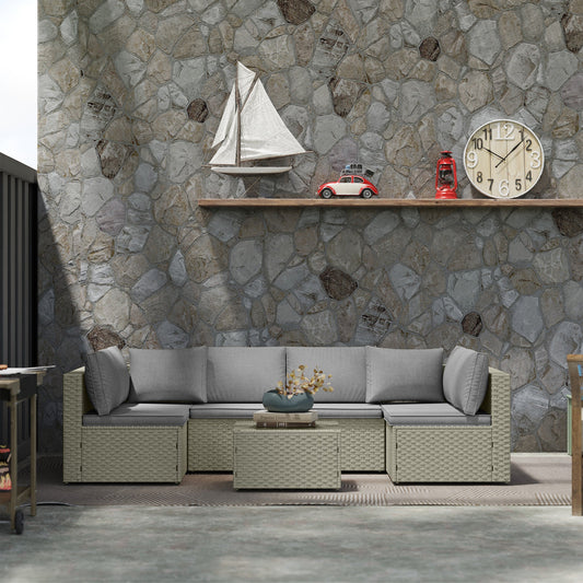 Outsunny Seven-Piece Modular Rattan Set - Light Brown