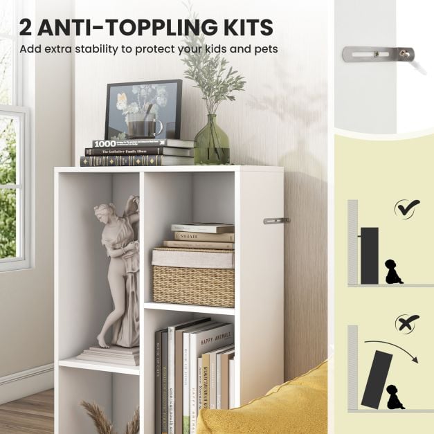 5-Cube Freestanding Storage Bookshelf with 2 Anti-Tipping Kits-White