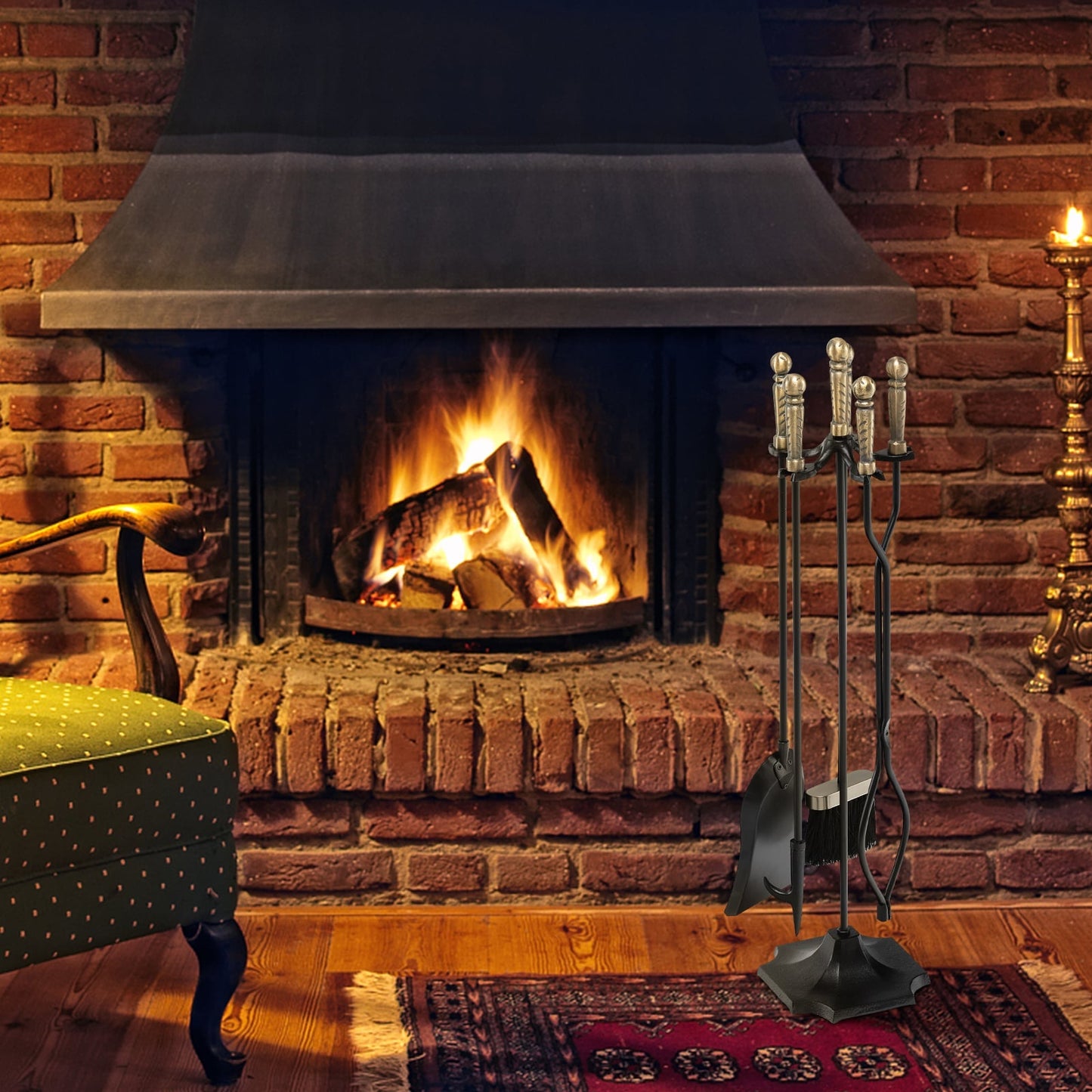 5-Piece Fireplace Tool Set with Ergonomic Handle