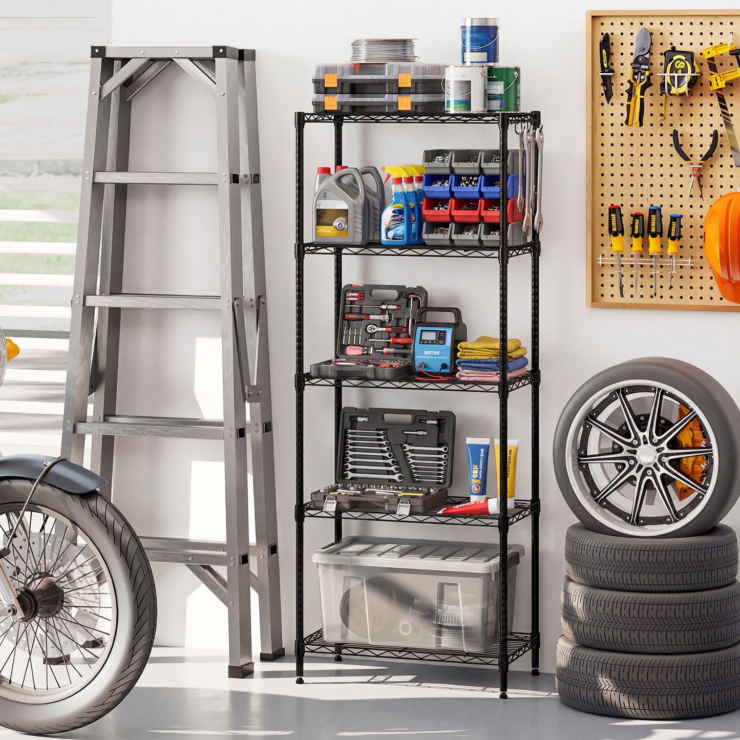 3/4/5/6-Tier Wire Shelving Unit Adjustable Metal Storage Shelves with V-shaped Shelving Rack-5-Tier-S