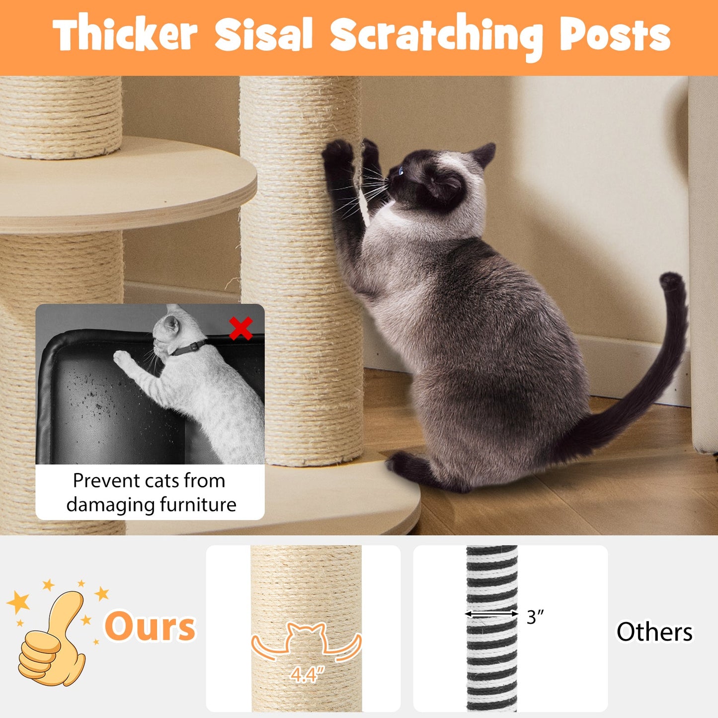 5-level Wooden Cat Tree Modern Cat Tower with Padded Perch-Grey