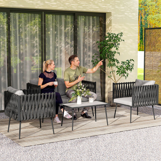 Outsunny 4-Piece Garden Furniture Set with Cushions - Light Grey