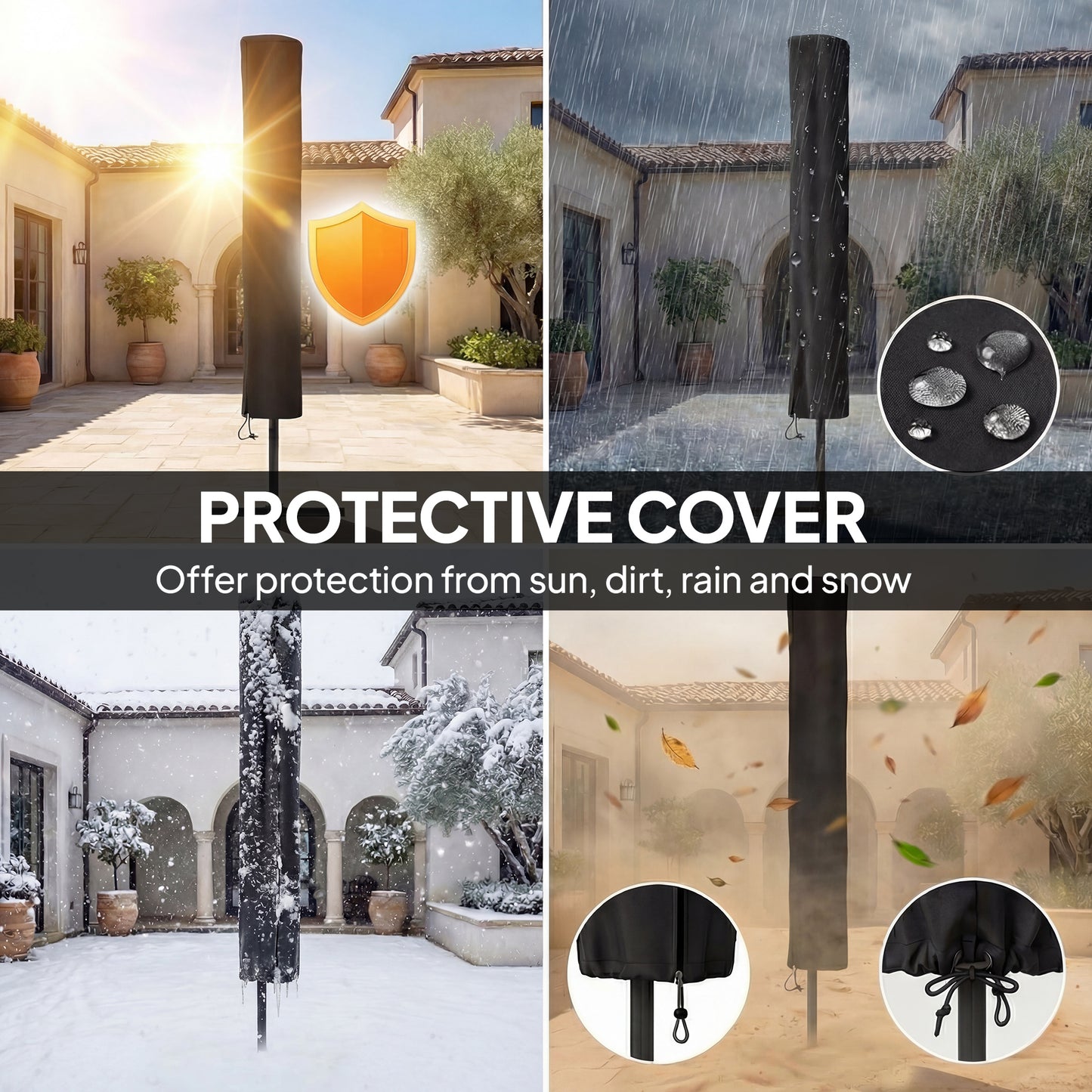 Outsunny 2.6 m Garden Parasol Umbrella with LED Solar Light, Parasol Cover, Outdoor Market Patio Umbrella, Beige