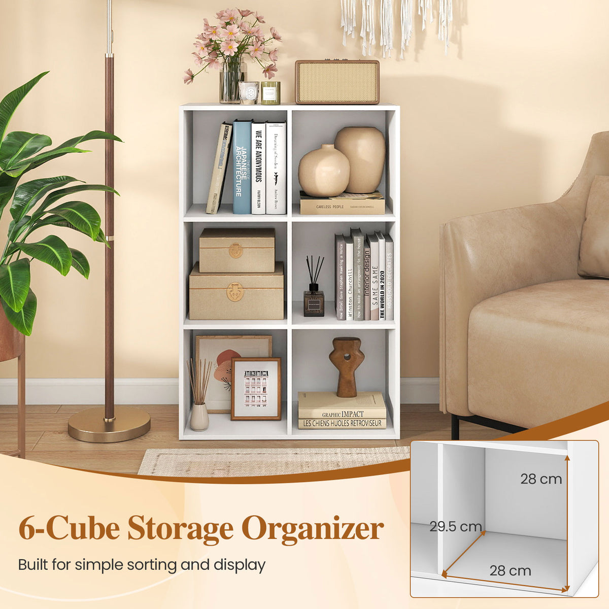 6-Cube Book Shelf Wooden Bookshelf Modern Bookcase Storage Organizer