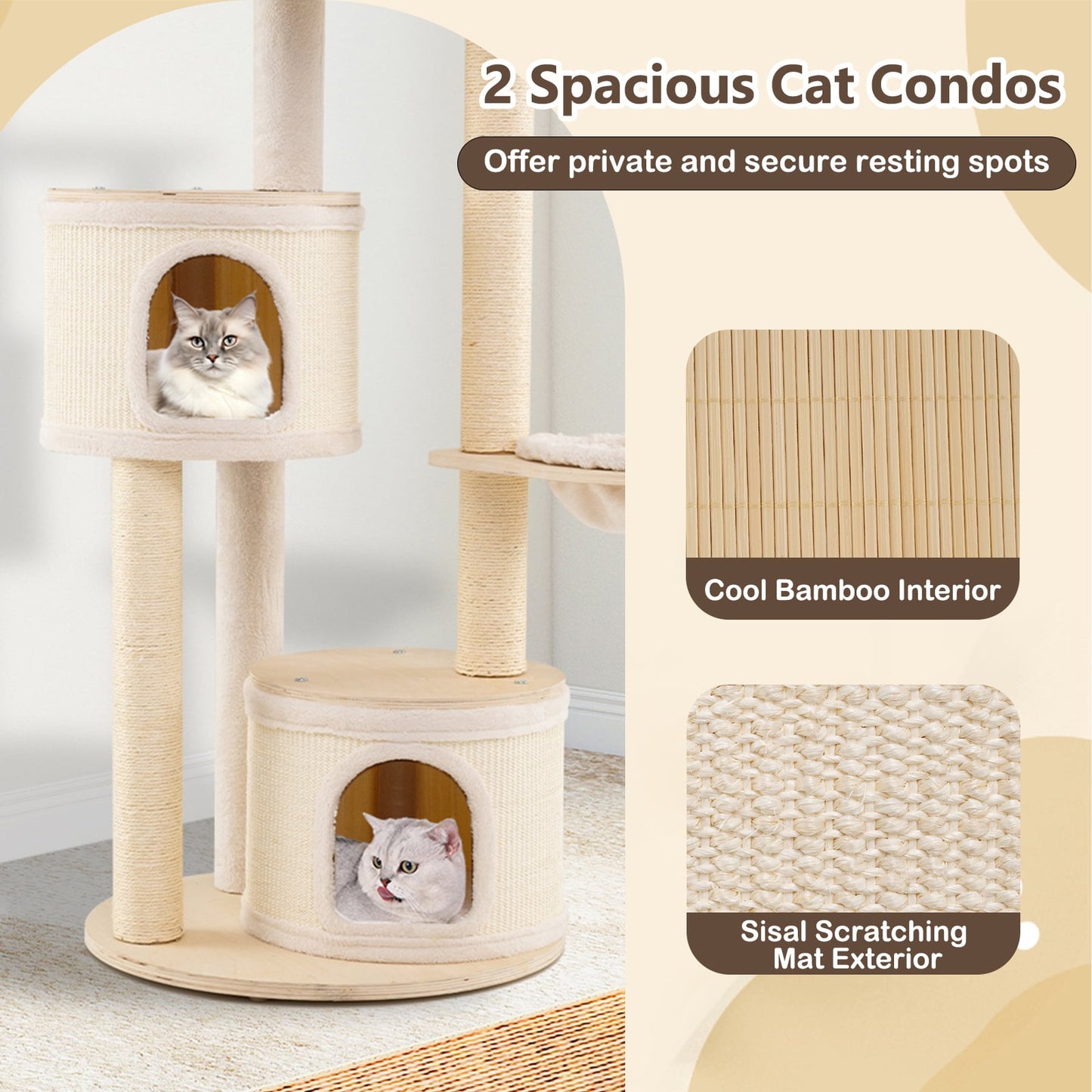 6-level Wooden cat tree with cat condo and sisal scratching posts for indoor-Natural