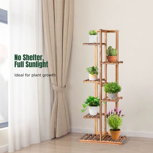 Wooden plant stand with 6 tiers