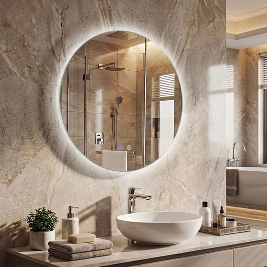 60 Round LED Lighted Mirror Wall Mounted Bathroom Mirror