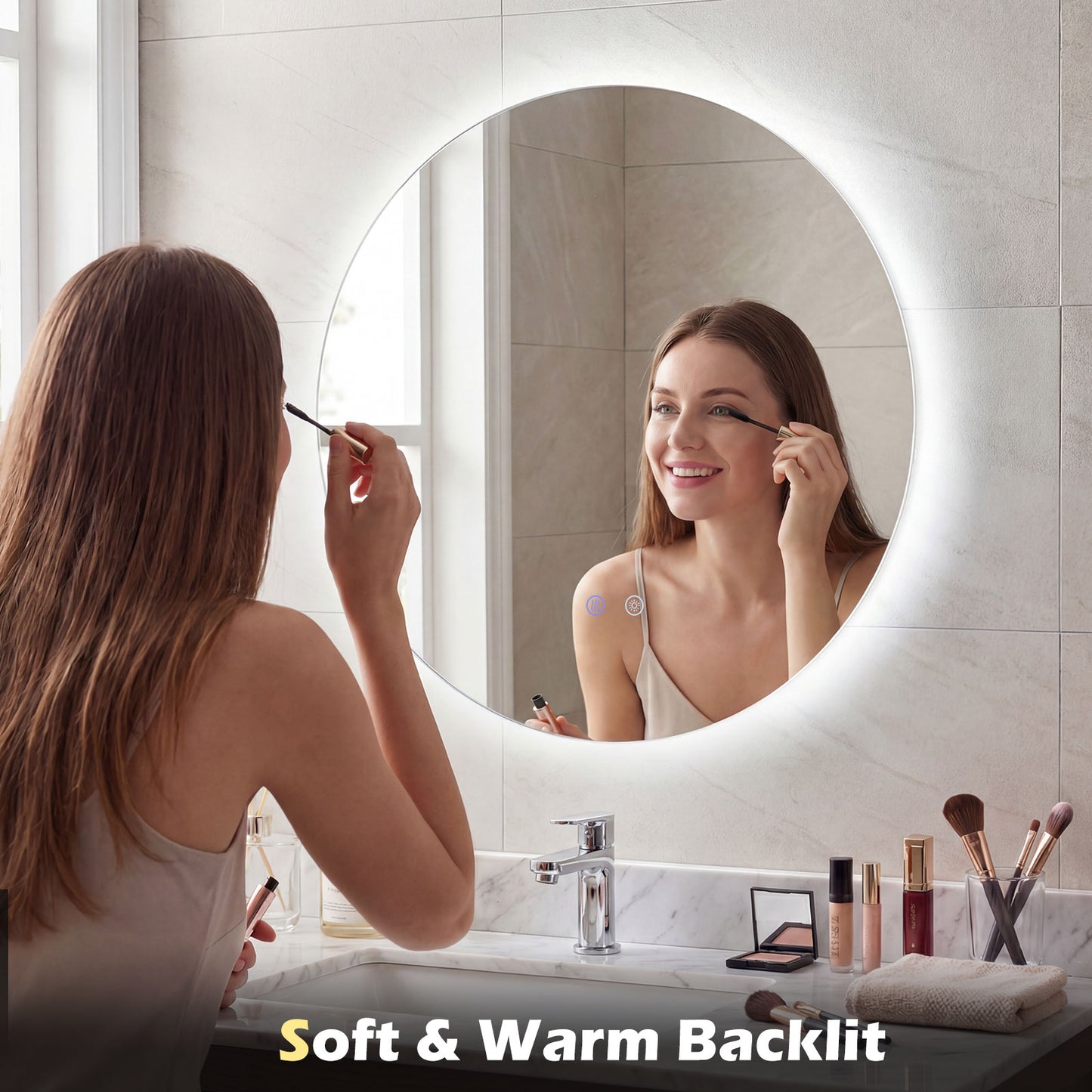 60 Round LED Lighted Mirror Wall Mounted Bathroom Mirror