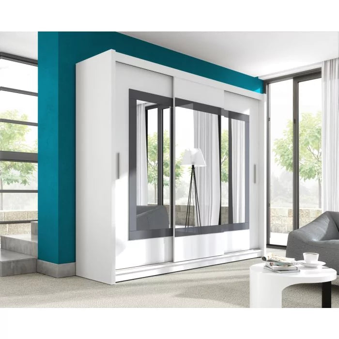 Sliding Wardrobe HAMPSTEAD 3 Door Mirrored Wardrobe White 250cm