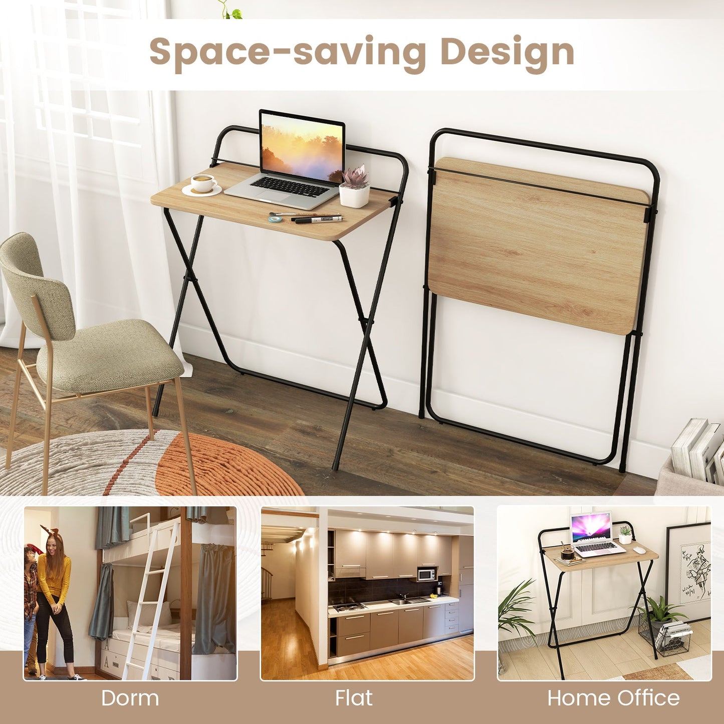 60CM Folding Computer Desk with Tablet Bracket-Natural