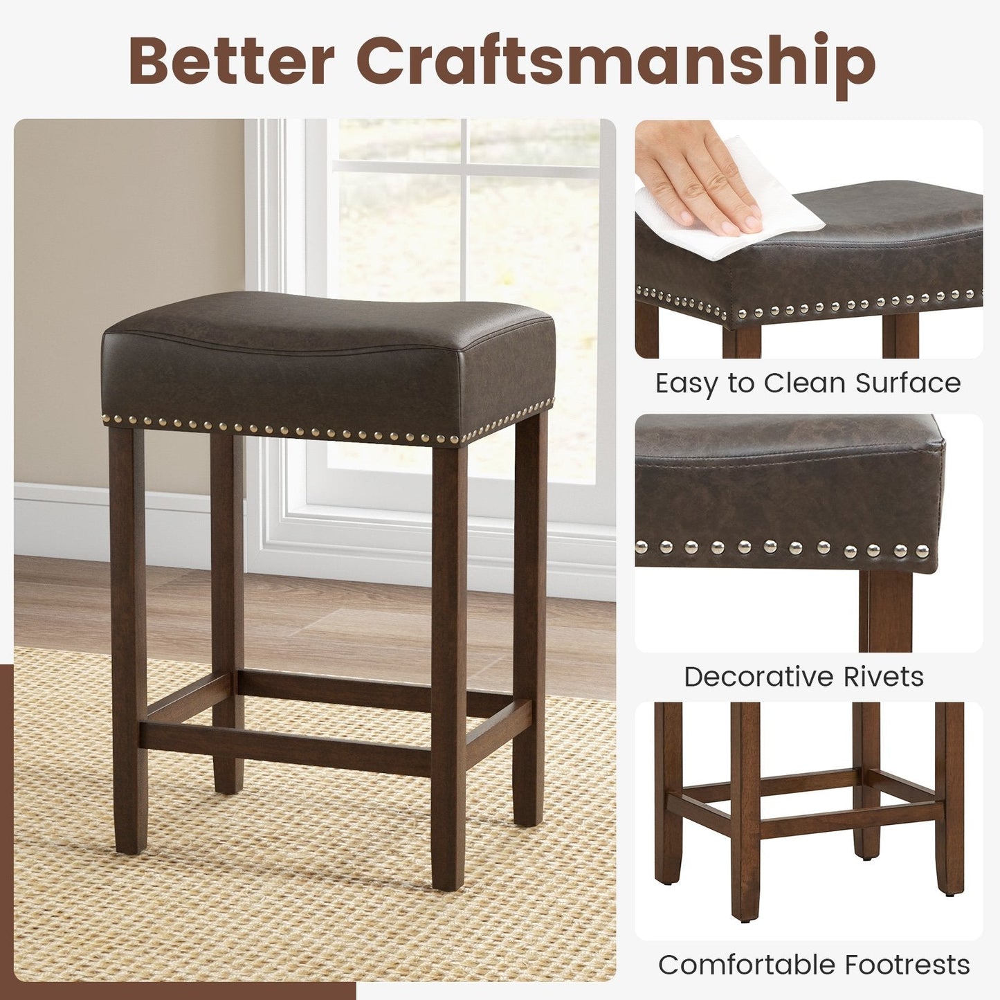 60cm Bar Stool Set of 2 Counter Height Saddle Stools-Grey