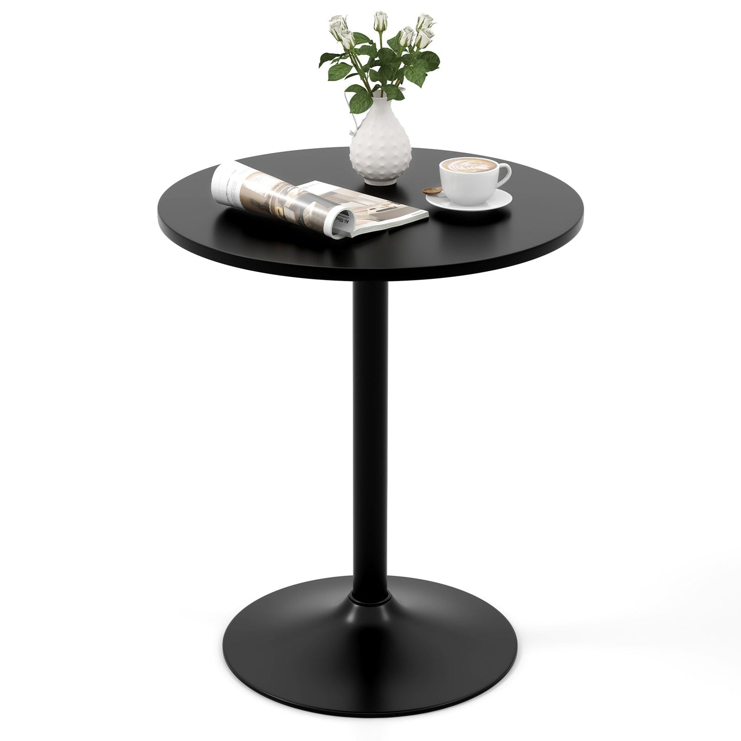 60 cm Round Dining Table with Metal Pedestal Base for 2-Black