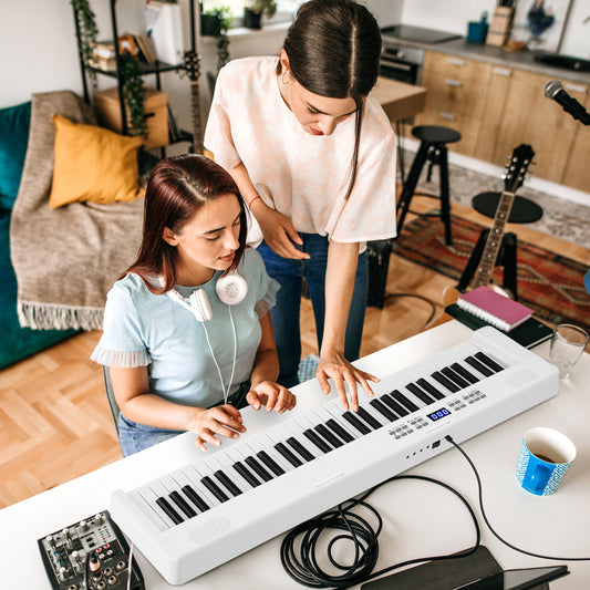 61-Key Foldable Piano Keyboard Full-size Electronic Keyboard with MIDI and Split Function-White