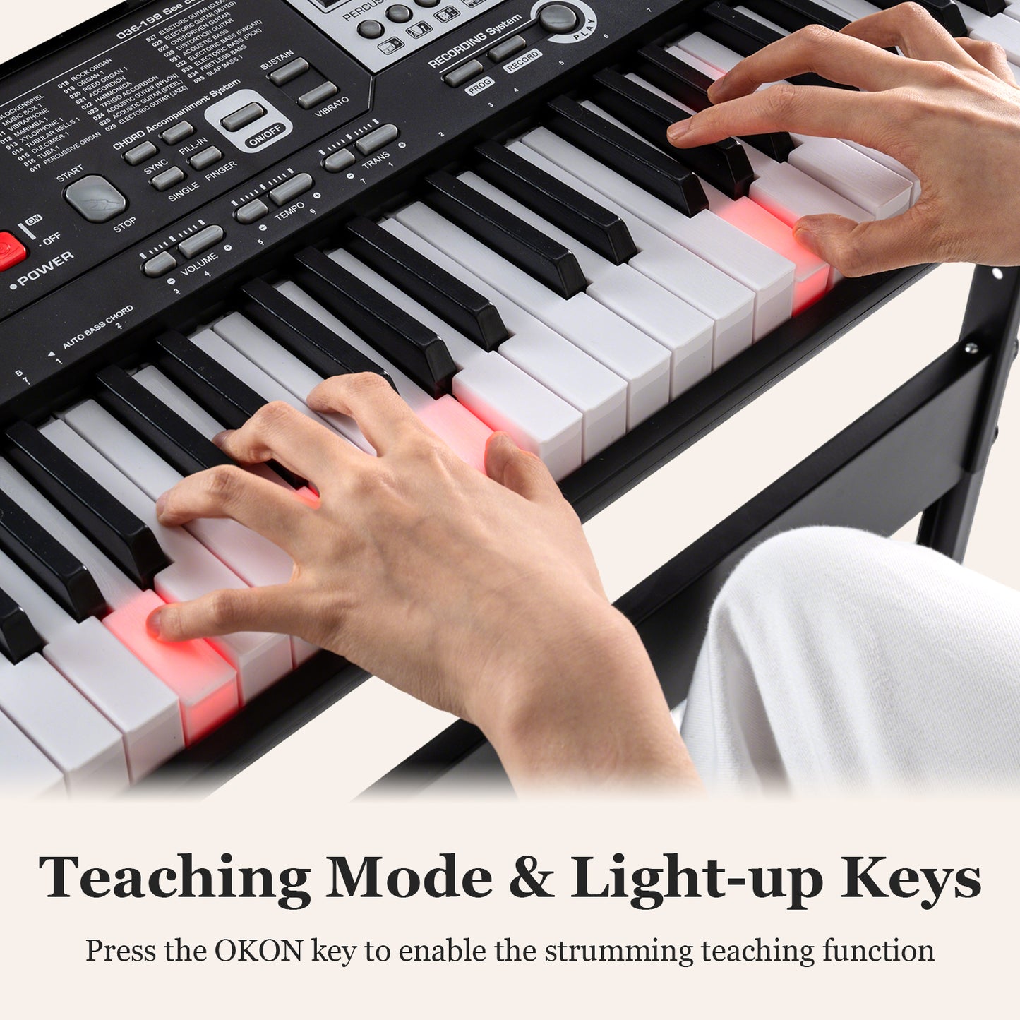61 Keys Beginners Piano Keyboard with Adjustable Stand and Stool-Black