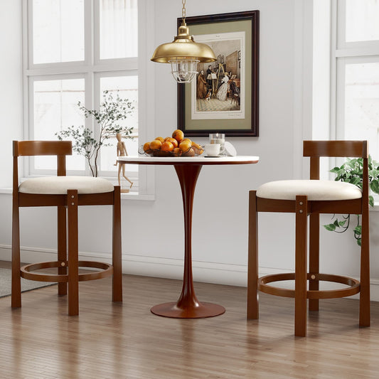62cm Counter Height Bar Stools Set of 2 with Backrests and Footrests-Beige