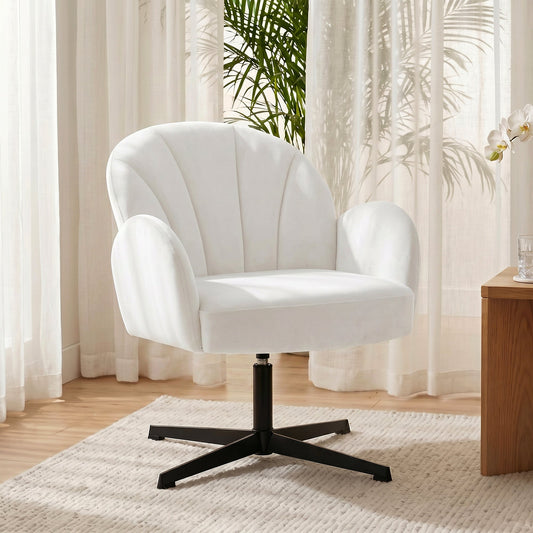 HOMCOM Swivel Accent Chair, Shell-Shaped Armchair with Spring Cushion, Metal Base, Cream White