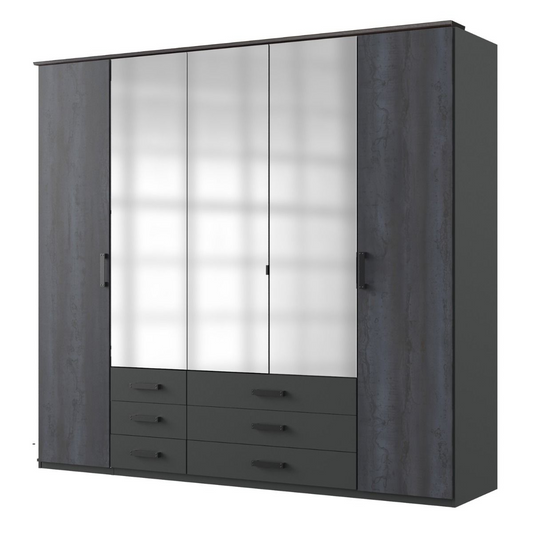BODDEN 5 Door Wardrobe Graphite 225cm