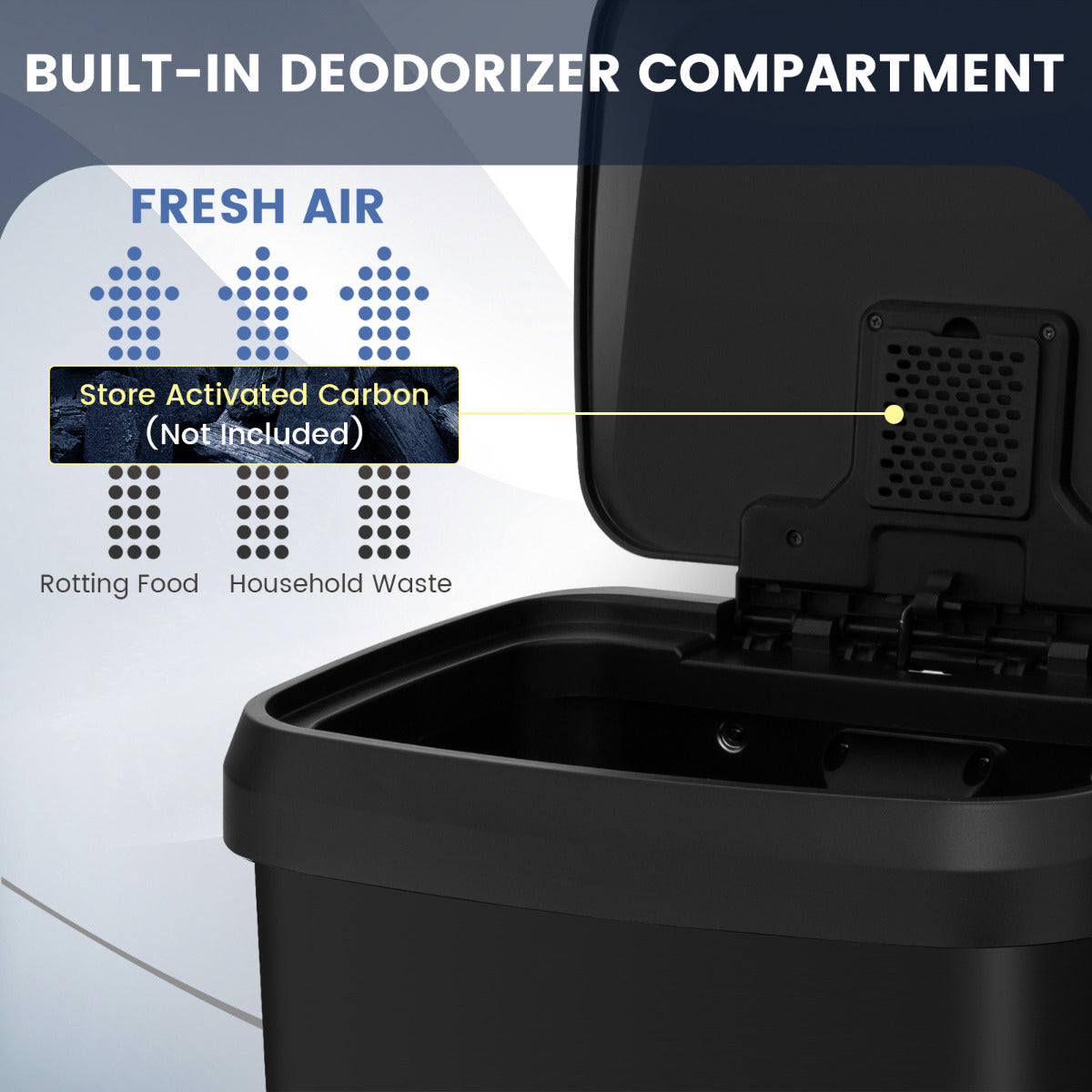 68L Step Trash Can with Soft Close Lid and Deodorizer Compartment-Black