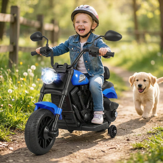 6V Kids Electric Motorbike with Detachable Training Wheels and Music-Navy