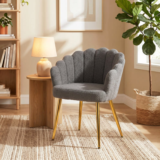 HOMCOM Lounge Chair Petal-Back Armchair Metal Metal Legs for Living Room Bedroom, Grey