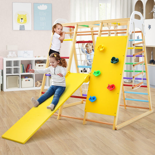 8-in-1 Jungle Gym Playset Wooden Climber Play Set with Monkey Bars-Colourful