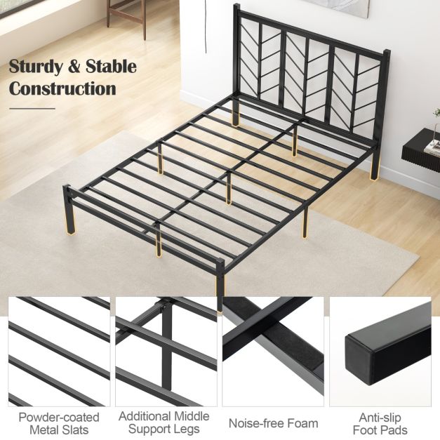 Queen Size Platform Bed with Headboard and Metal Frame-Queen Size