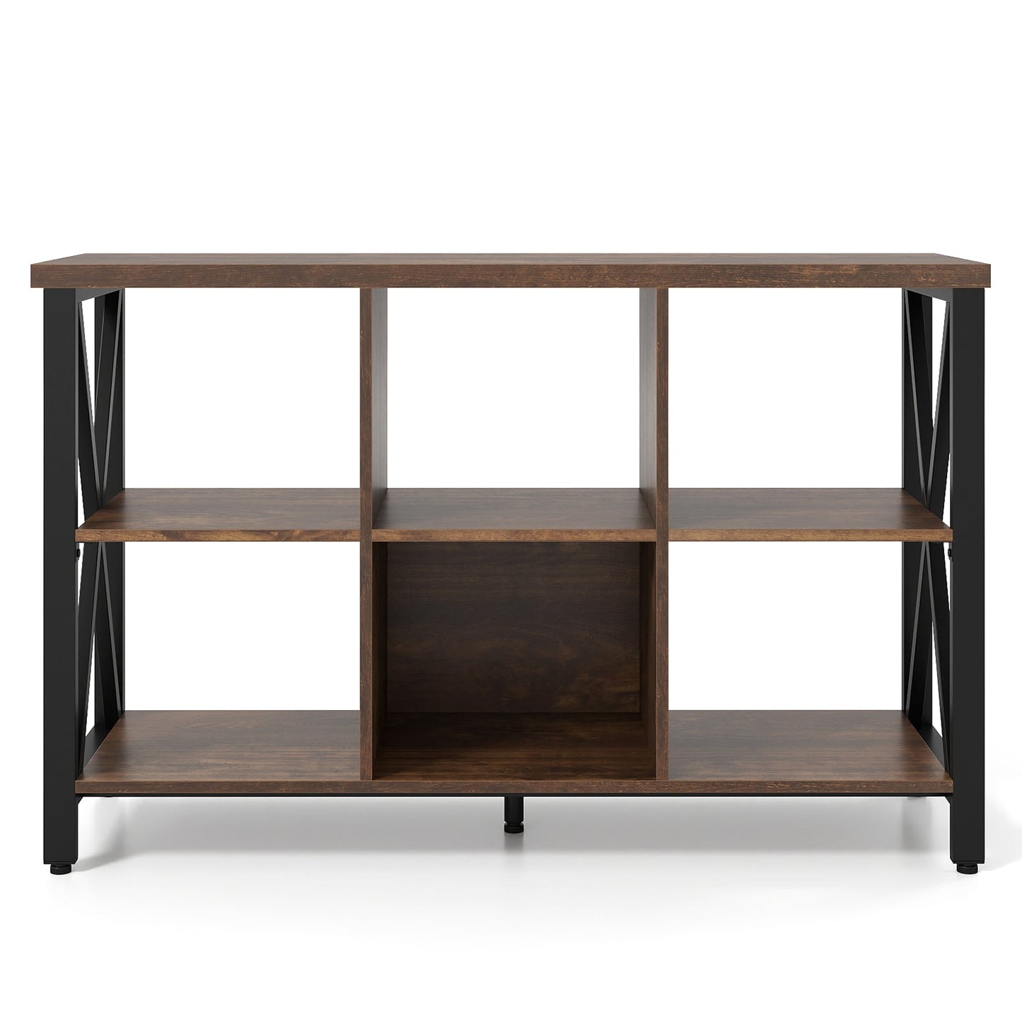 6-Cube Storage Organizer 120CM Wide Bookshelf with Open Compartments-Rustic Brown