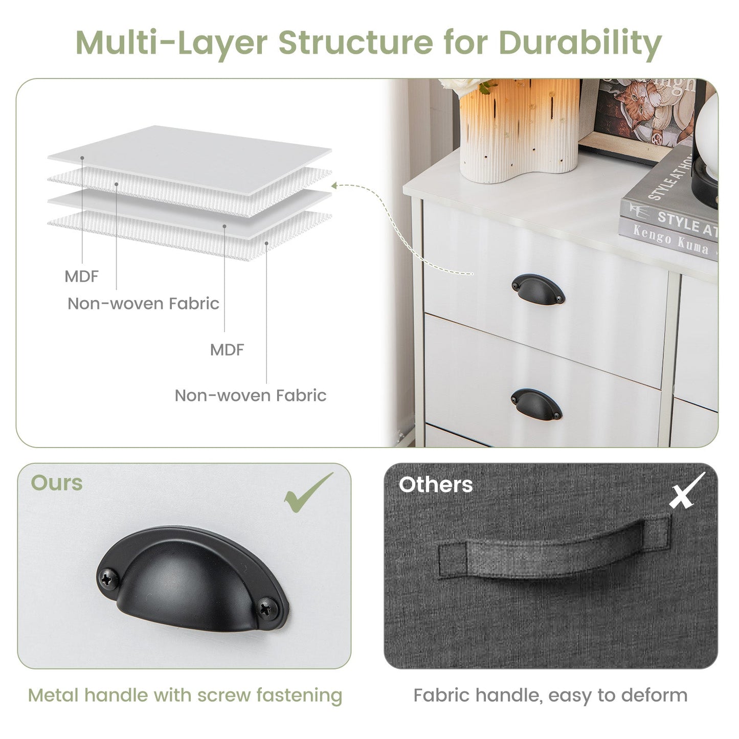 6 Fabric Drawers Storage Chest with Wooden Top-White