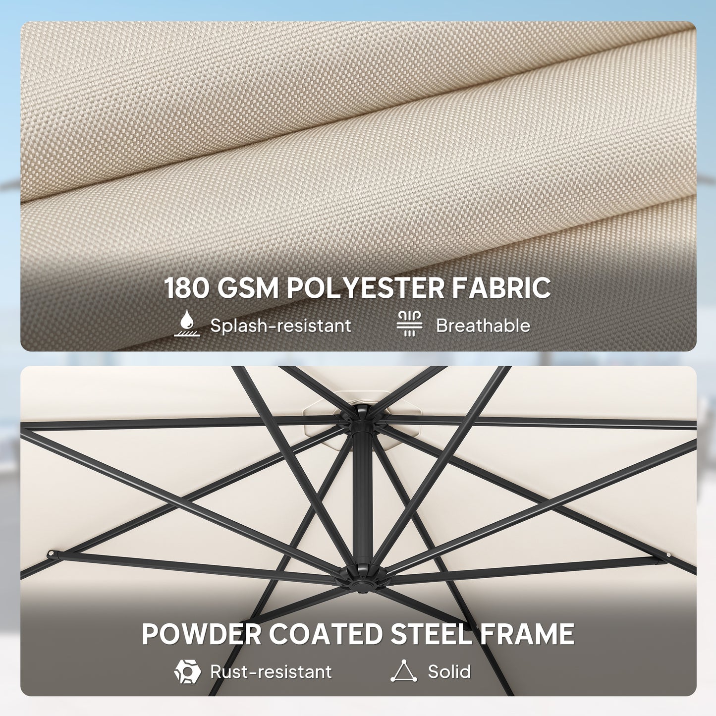 Outsunny 3 m Overhanging Cantilever Parasol, with Cross Base - Cream White