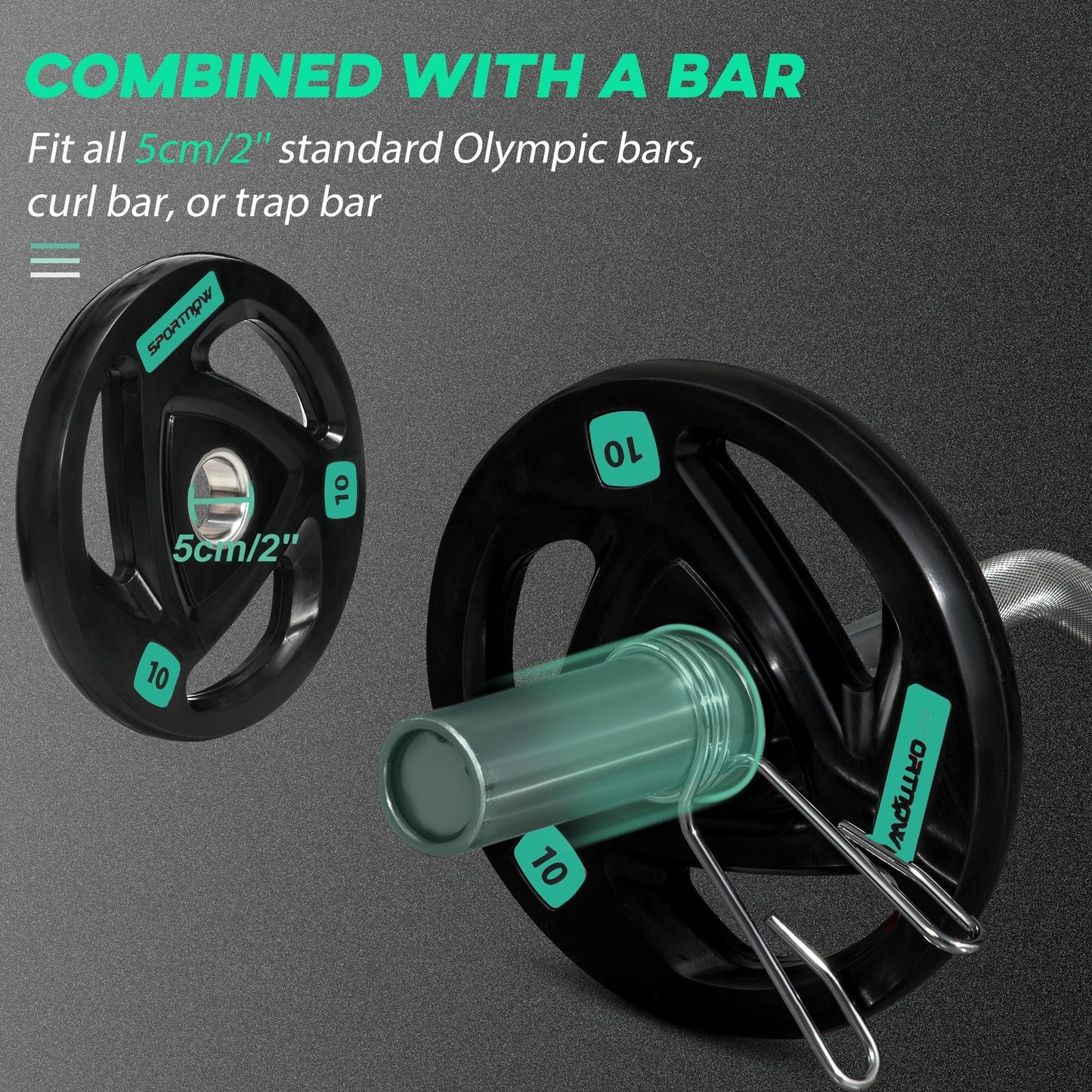 SPORTNOW Two 10kg Olympic Weight Plates, Tri-Grip Rubber-Coated Barbell Weights, with 5cm Holes, for Home, Gym, Office