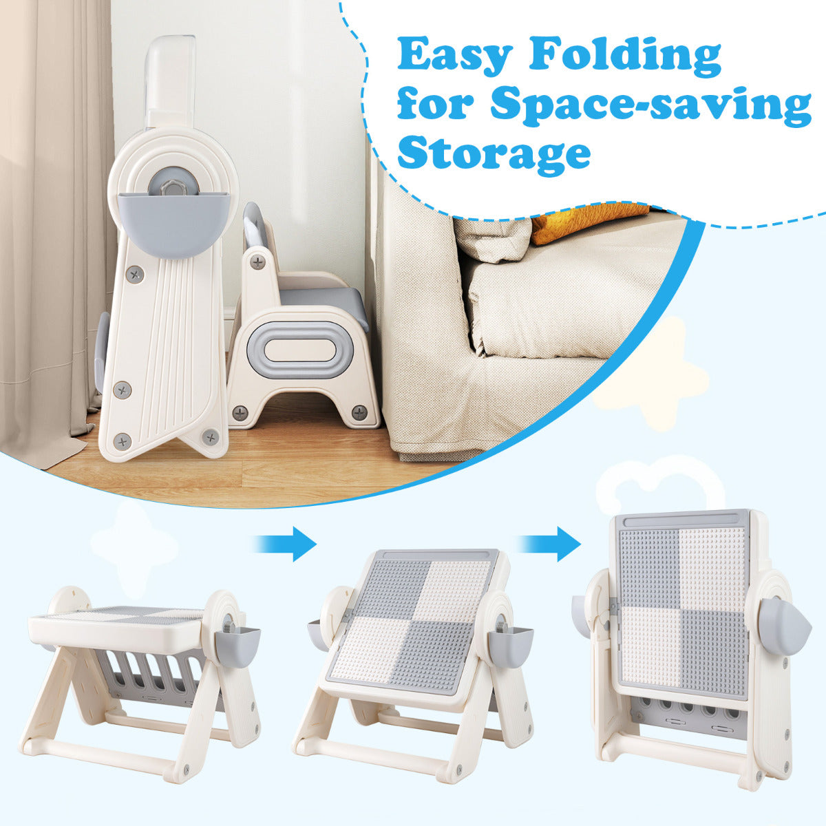6-in-1 Multi-activity Children Table & Chair Folding Art Easel Set-Grey