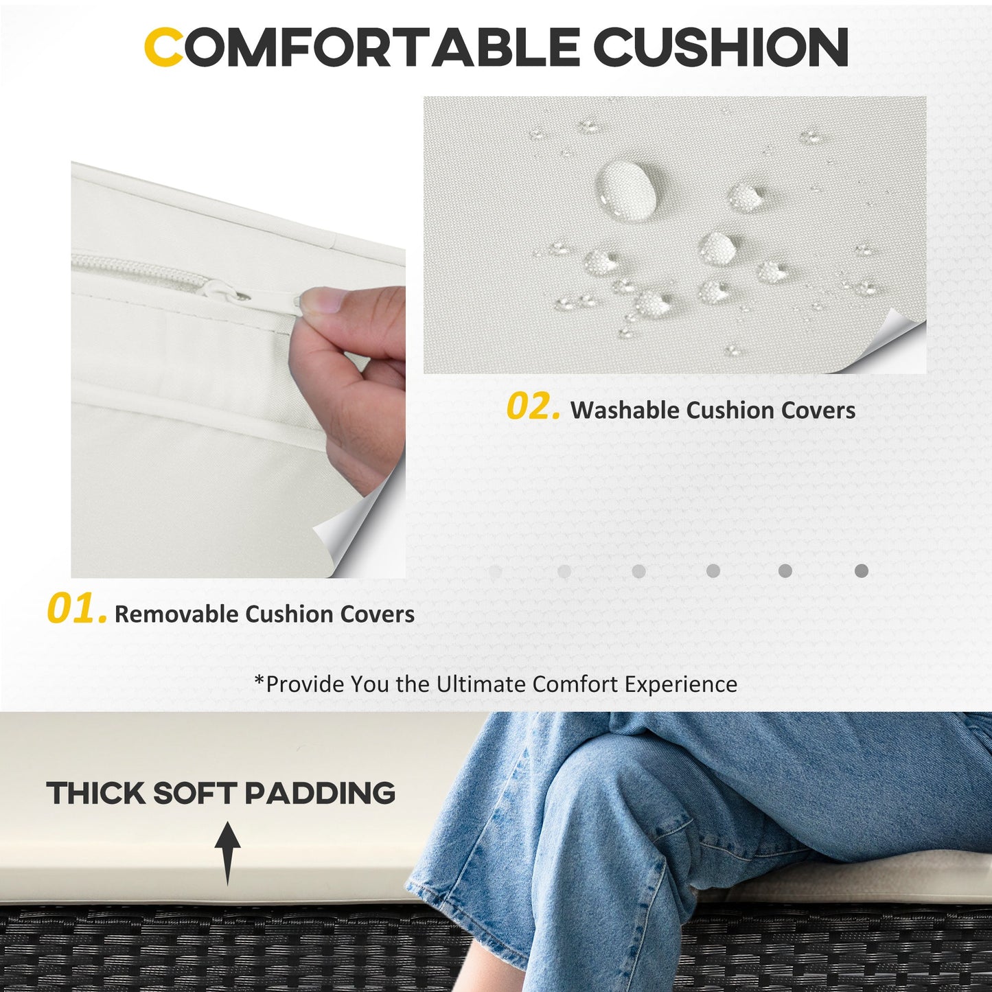 Outsunny 4 Pieces Rattan Garden Furniture Set, 4 Seater Garden Sofa Set with Loveseat, Armchairs and Glass Top Table, Wicker Conservatory Furniture with Cushions for Patio, Balcony, Black