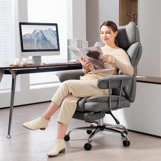 HOMCOM Leathaire Reclining Office Chair with Lumbar Support Pillow - Grey