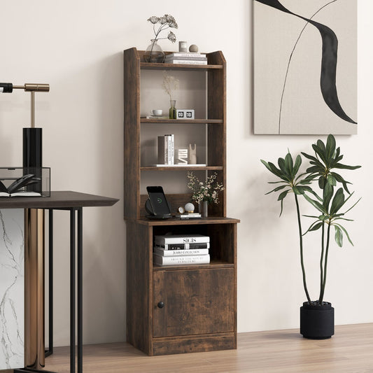 6-Tier Nightstand with Charging Station Bedside Tables Tall Night Stands-Rustic Brown