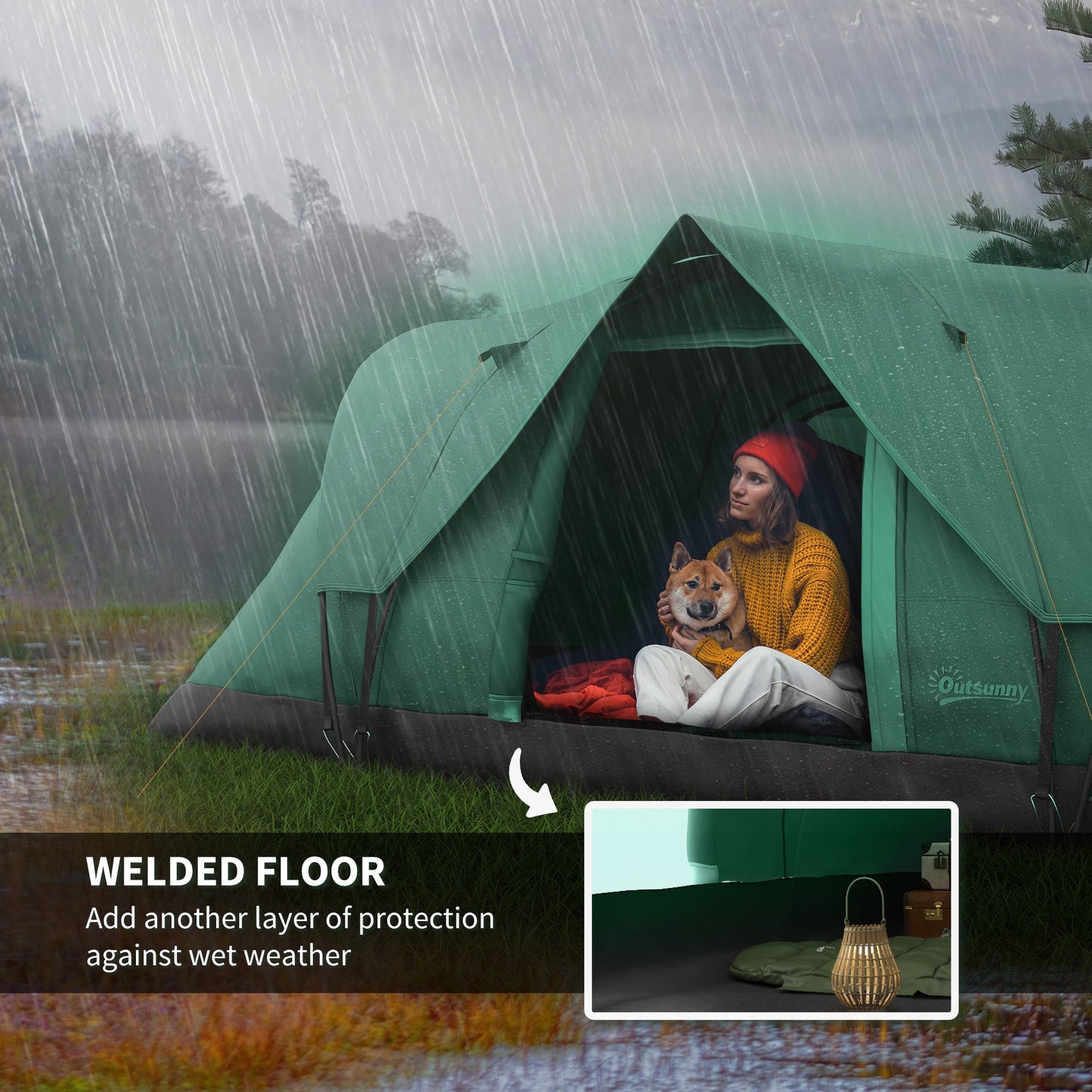 Outsunny 5-6 Man Dome Camping Tent - Dark Green