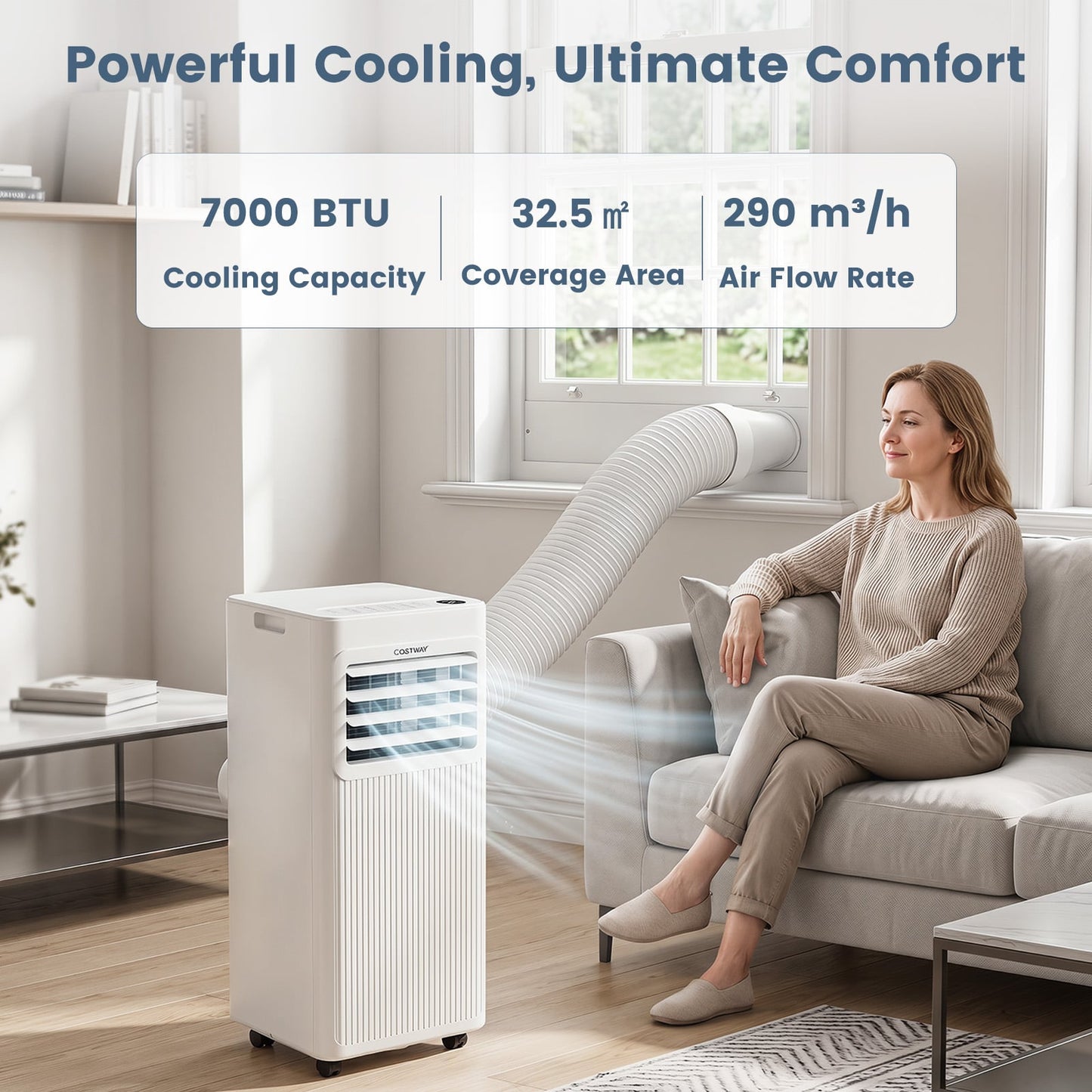 7000 BTU Portable Air Conditioner with Sleep Mode and 24H Timer-White