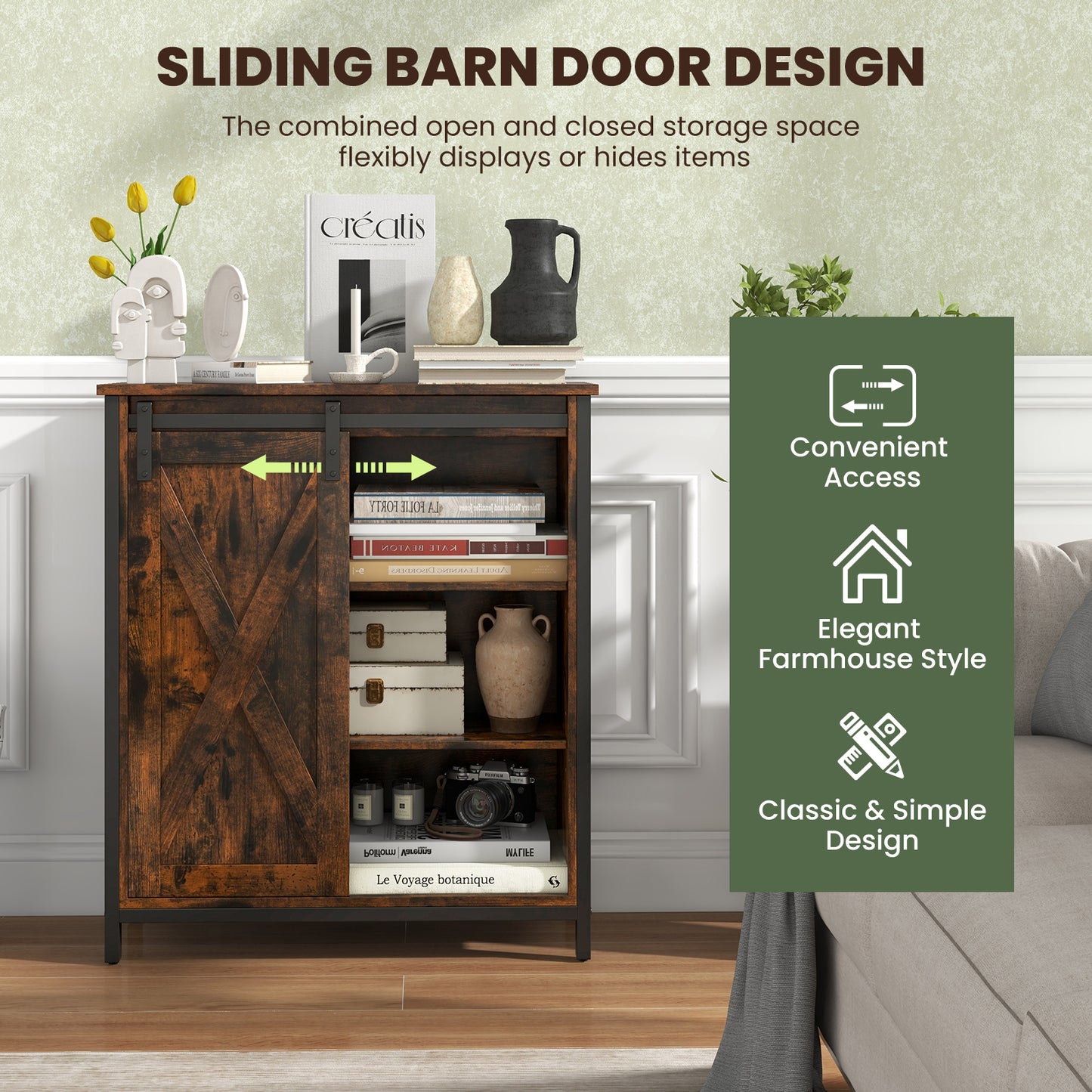 70cm Farmhouse Accent Storage Cabinet Rustic Sideboard Buffet Cabinet-Rustic Brown