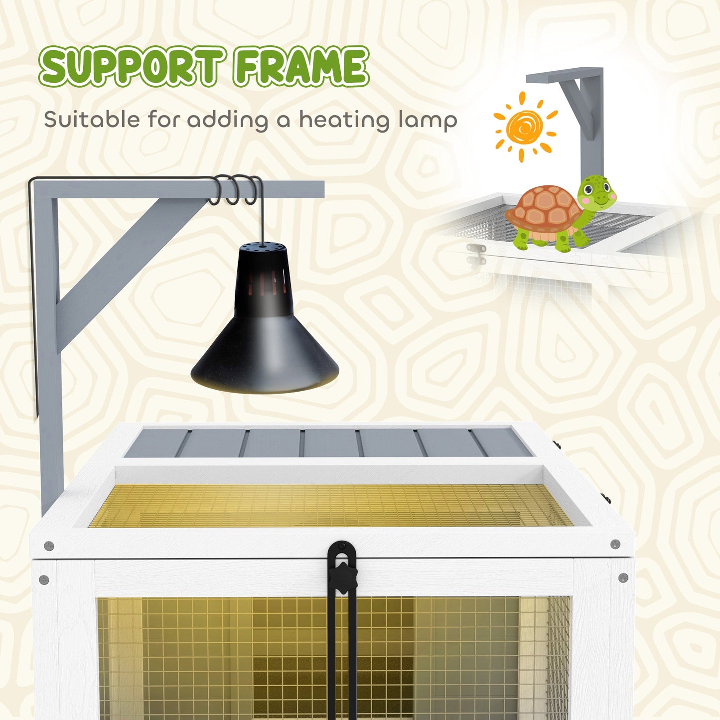 PawHut Wooden Tortoise Enclosure, Tortoise House w/ Lamp Holder, for Outdoor, Indoor, Light Grey