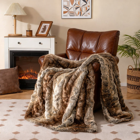 760GSM Soft Plush Fuzzy Luxury Faux Raccoon Fur Blanket