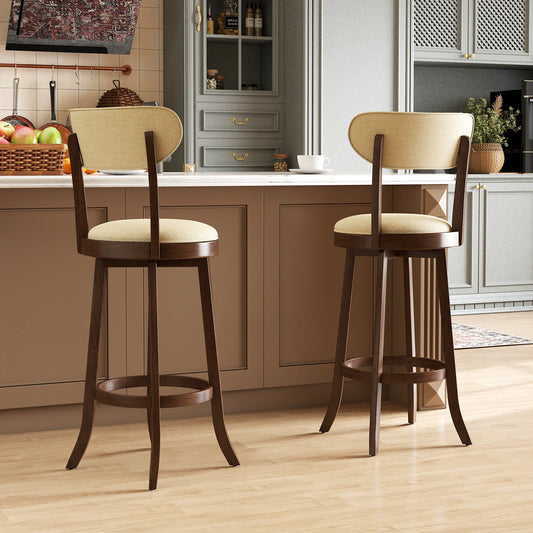64/77CM Counter Height Chairs Set of 2 with Padded Seat and Backrest-Brown-Size 2