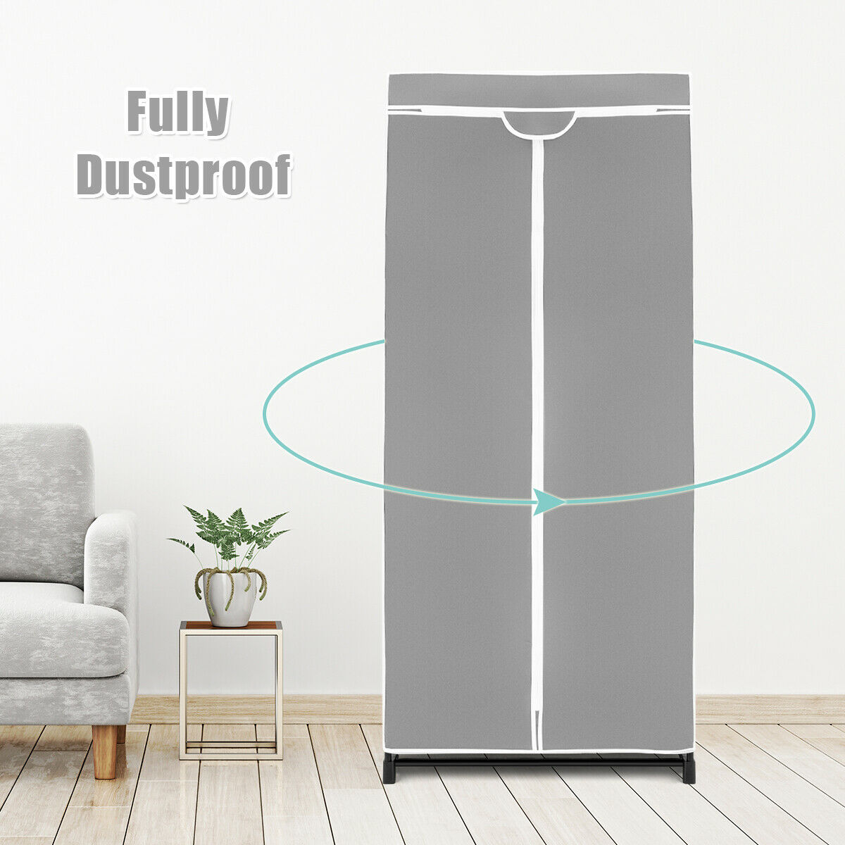 Double Canvas Wardrobe with Dust-proof Cover-Grey