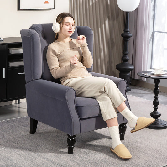 HOMCOM Wingback Accent Chair, Retro Upholstered Button Tufted Occasional Chair for Living Room and Bedroom, Charcoal Grey