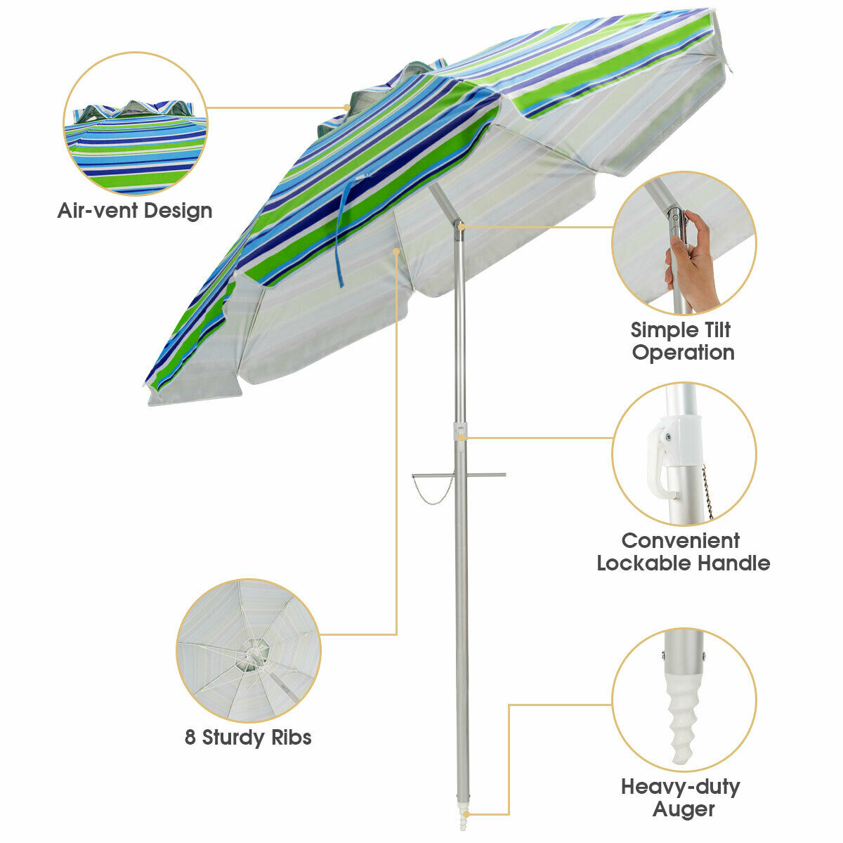 2m Sun Umbrella - Tilts with UPF 50+ Protection-Green