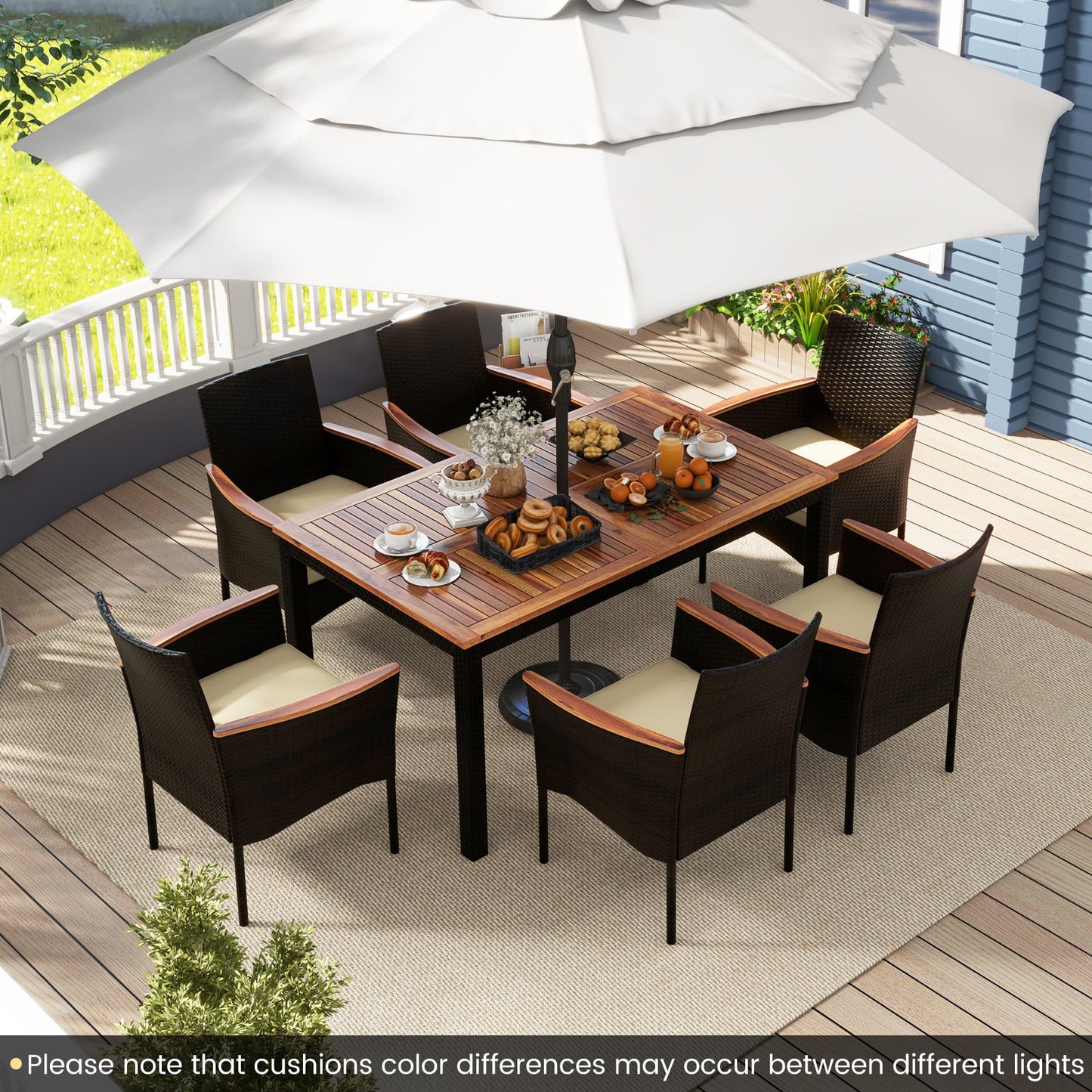 7 Pieces PE Rattan Outdoor Patio Dining Set for Yard Garden and Poolside-Brown