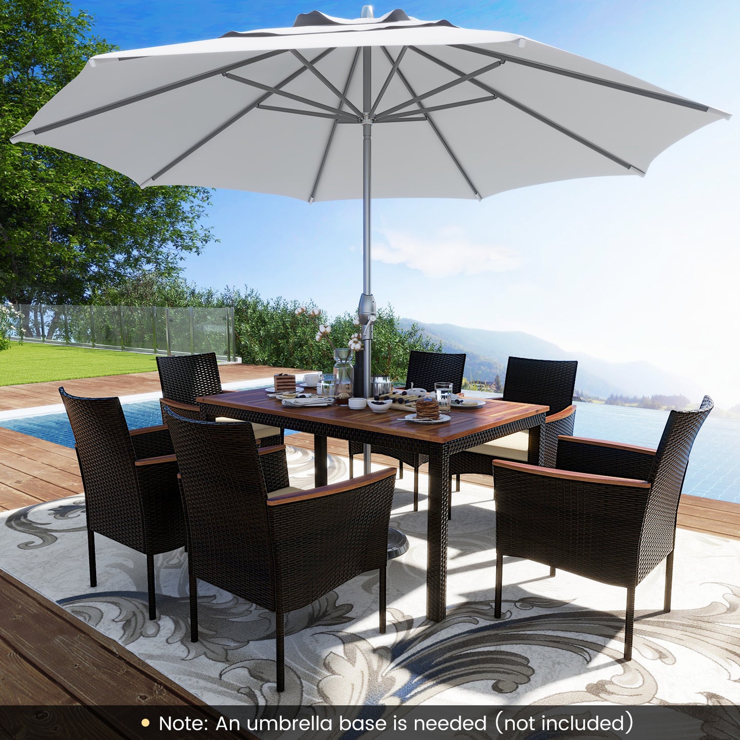 7 Pieces PE Rattan Outdoor Patio Dining Set for Yard Garden and Poolside-Brown