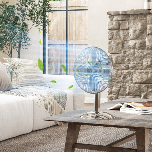 HOMCOM Three-Speed Oscillating Desk Fan - Silver-Tone