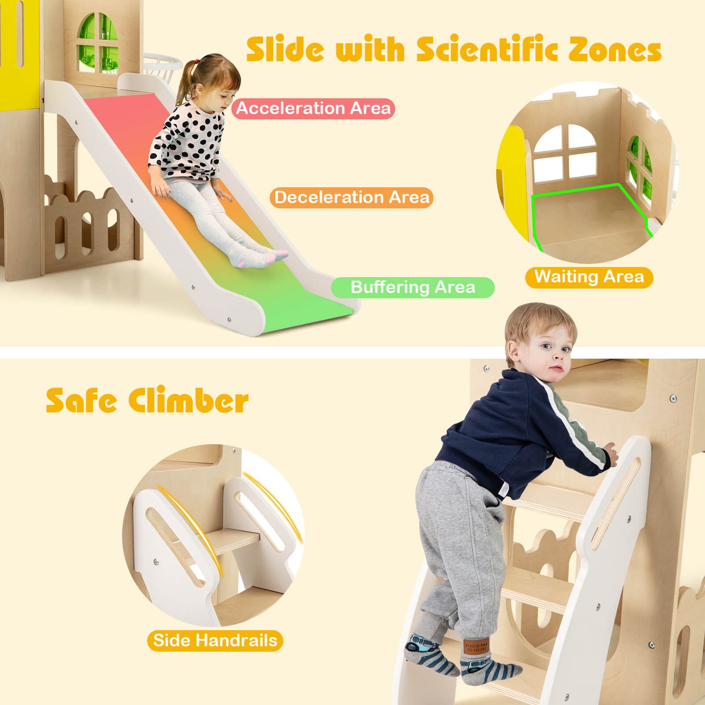 7-in-1 Toddler Slide Set with Ladder and Long Aisle Wooden Playground-Multicolor